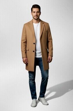 MANFINITY Mens XXL Camel Tan Overcoat Topcoat 2 Button Notch Lapel Lined Coat